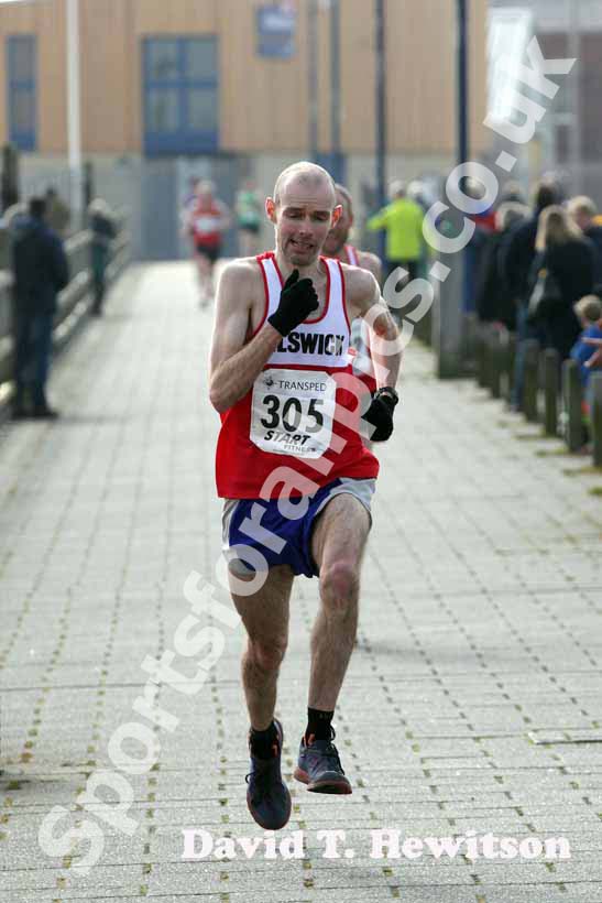 Philip Sanderson (Elswick) finishing the Transped Blyth Valley 10k.